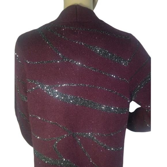 ALFANI  Long Sleeve Open Cardigan Sweater Jacket Berry Sequins  Size M New - Picture 6 of 7